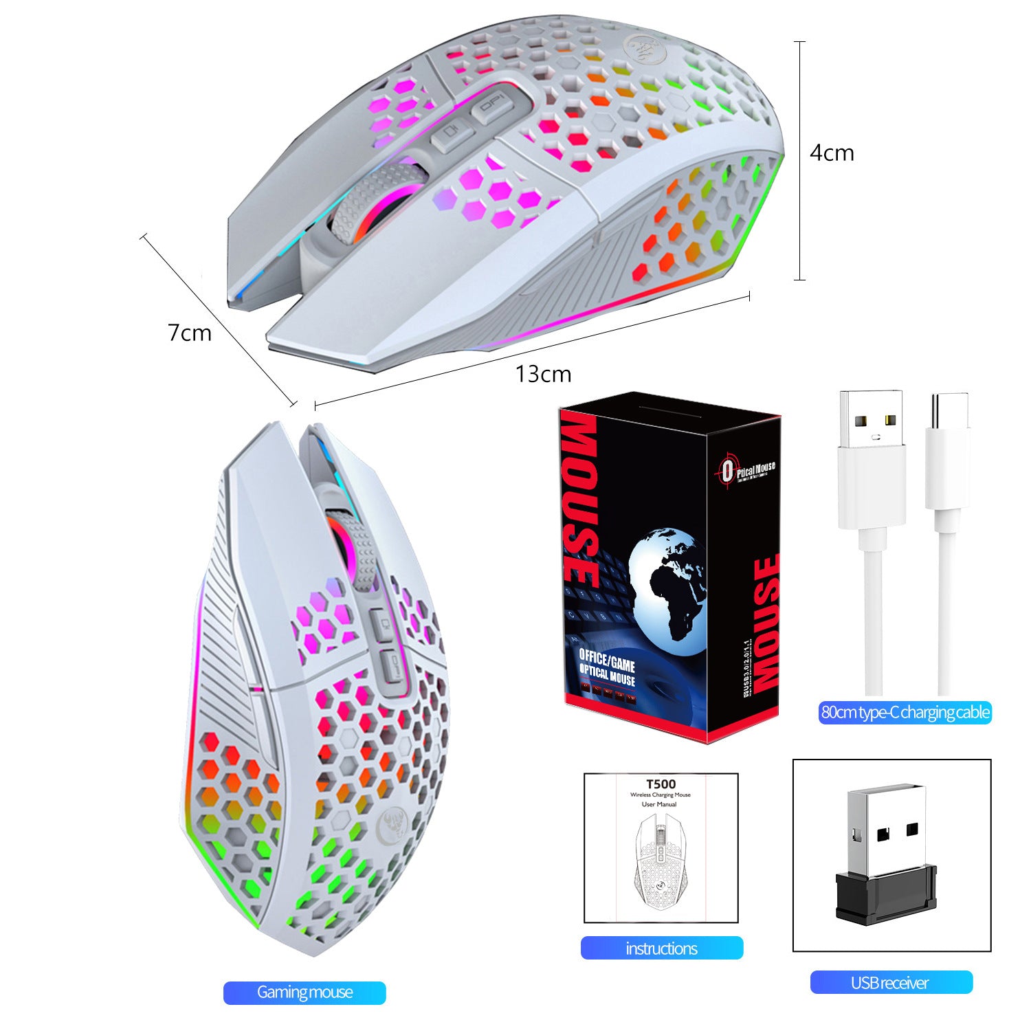 Souris Gaming Sans Fil Rechargeable — Design Ajouré Ultra-Léger