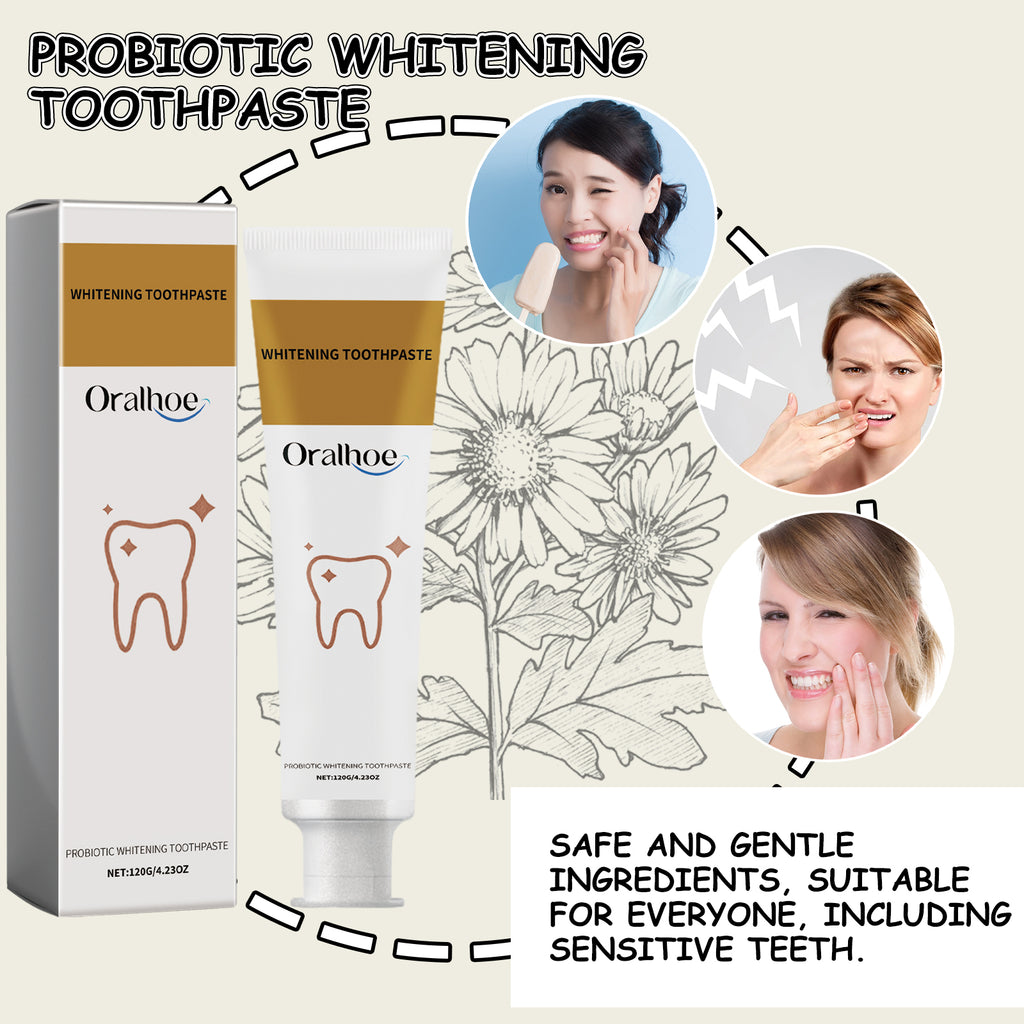 Dentifrice Probiotique Blanchissant — Anti-Taches, Soins Gencives & Haleine Fraîche