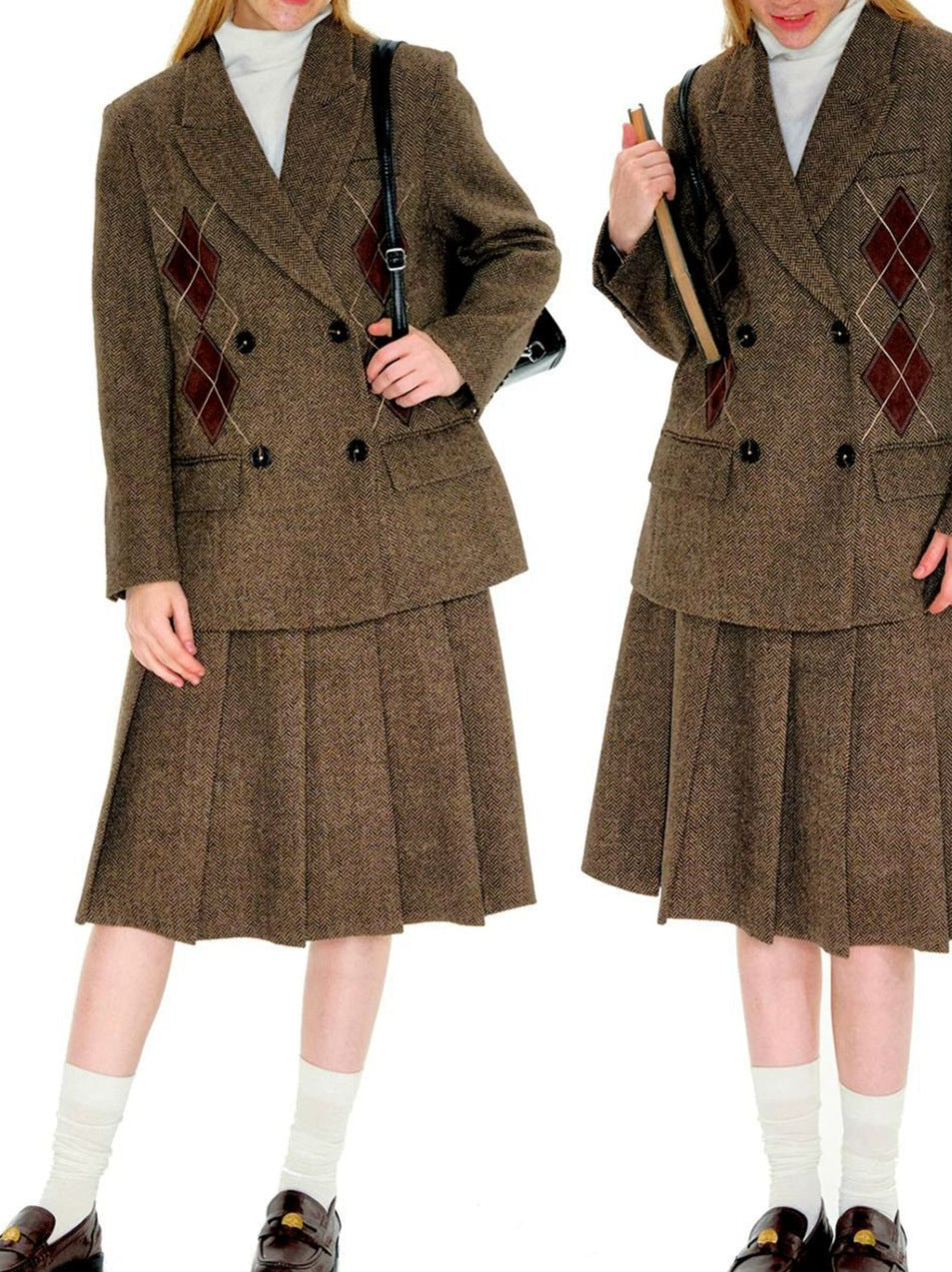 Ensemble Tailleur Matelassé Diamant & Jupe Plissée — Chic Hiver