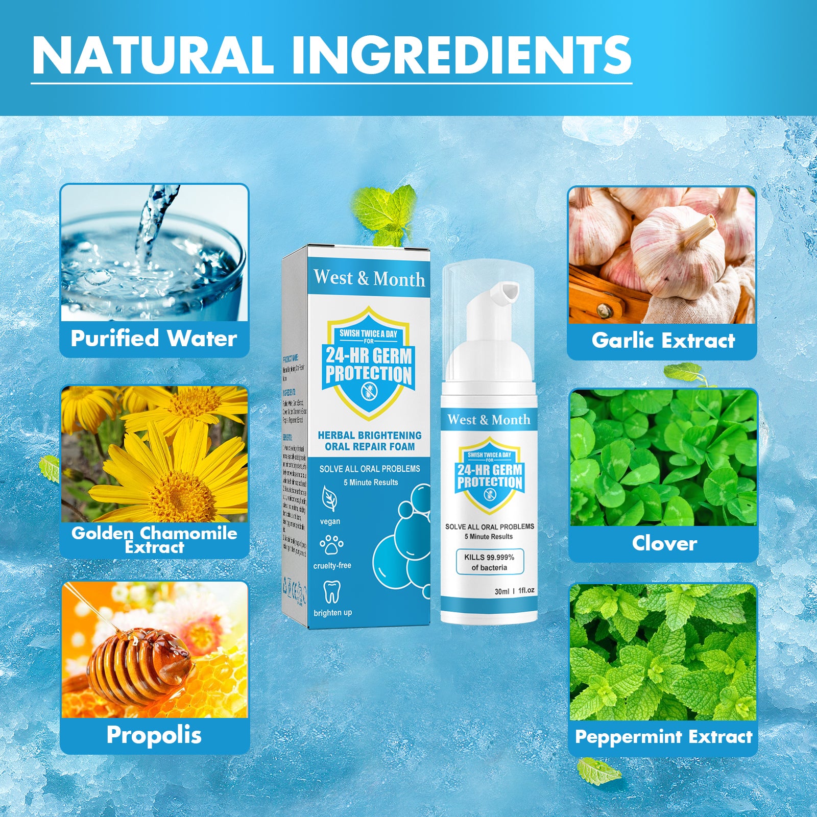 Mousse Buccale Herbal Blanchissante — Élimine Mauvaise Haleine & Taches Dents