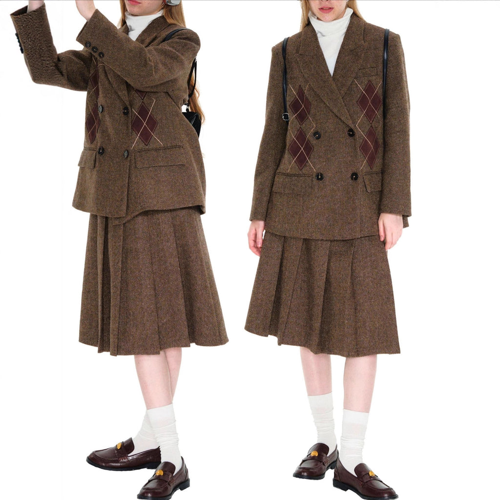 Ensemble Tailleur Matelassé Diamant & Jupe Plissée — Chic Hiver