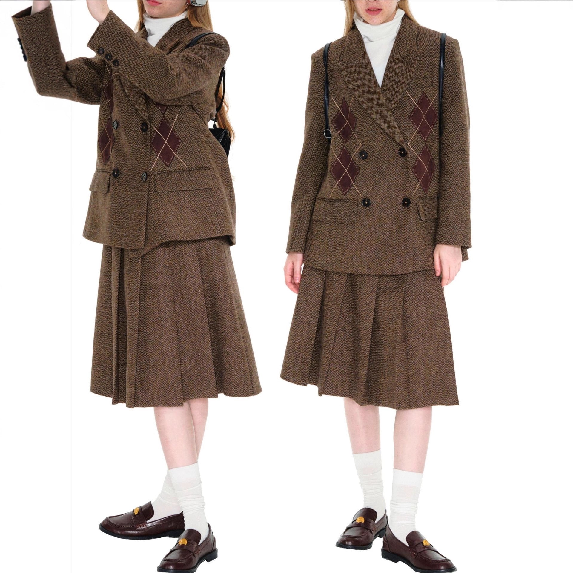 Ensemble Tailleur Matelassé Diamant & Jupe Plissée — Chic Hiver