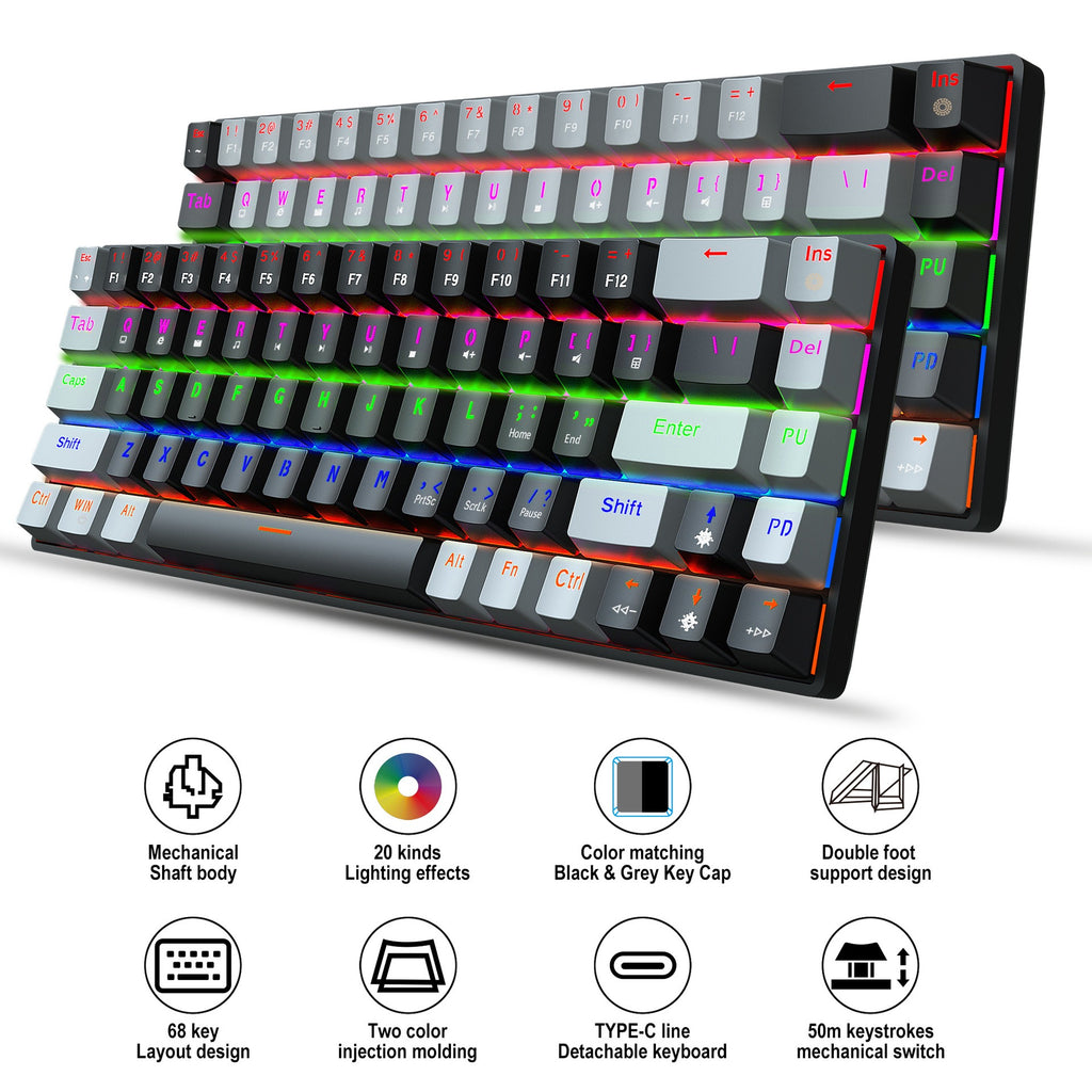 Clavier Mécanique Gaming 68 Touches RGB — Switch Bleu/Rouge