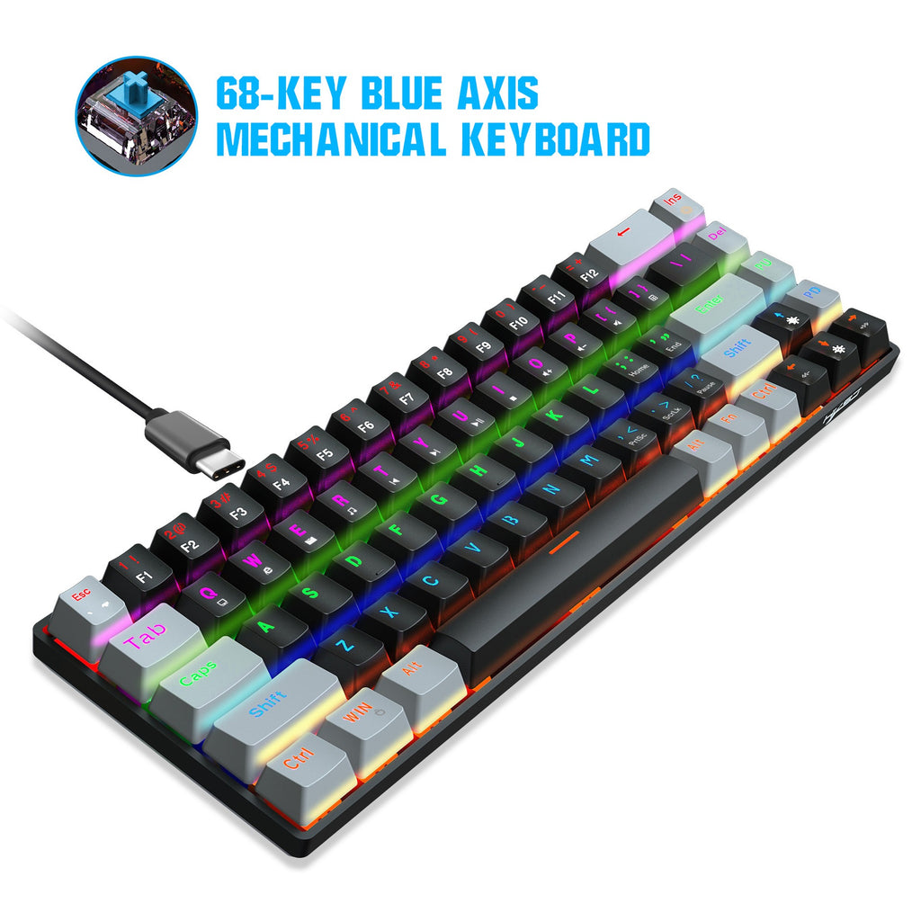 Clavier Mécanique Gaming 68 Touches RGB — Switch Bleu/Rouge