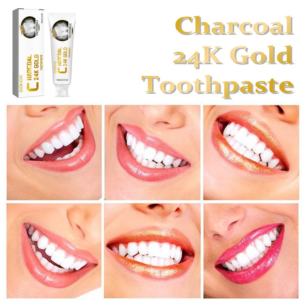 Dentifrice Charbon 24k Or EELHOE — Blanchiment Profond, Anti-Tartre & Haleine Fraîche