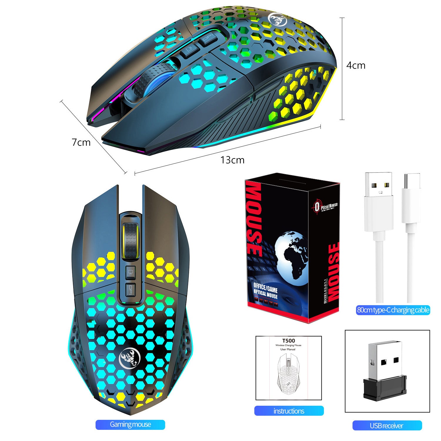 Souris Gaming Sans Fil Rechargeable — Design Ajouré Ultra-Léger