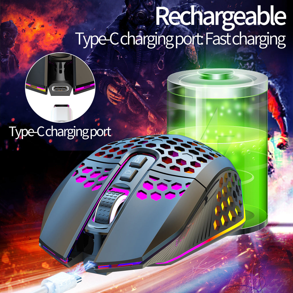 Souris Gaming Sans Fil Rechargeable — Design Ajouré Ultra-Léger