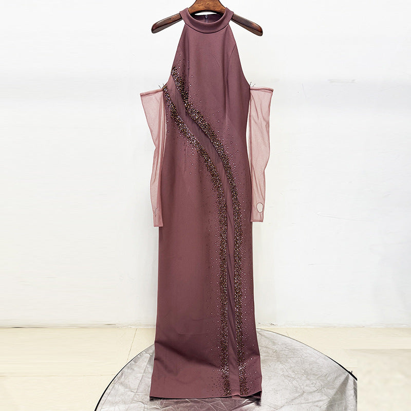 Robe Longue Mesh Transparent Perles — Style Soirée Femme