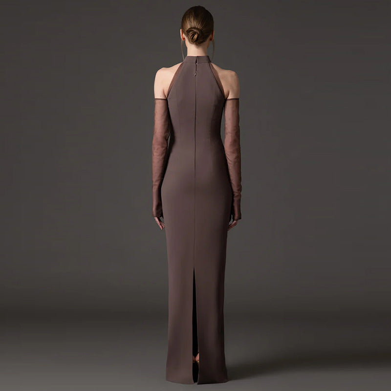 Robe Longue Mesh Transparent Perles — Style Soirée Femme
