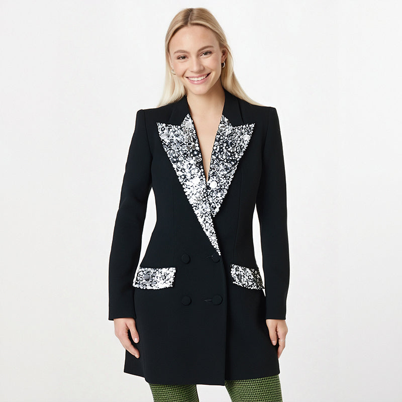 Veste Tailleur Brodée Diamants — Couture Artisanale Premium