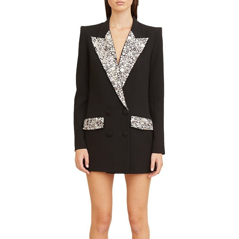 Veste Tailleur Brodée Diamants — Couture Artisanale Premium