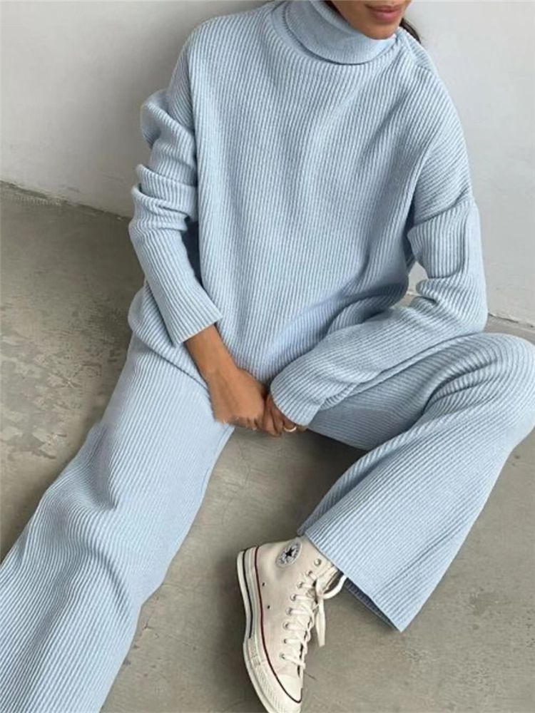 2 Pieces Women Sets Knitted Tracksuit Turtleneck Sweater - SUKSU - selling