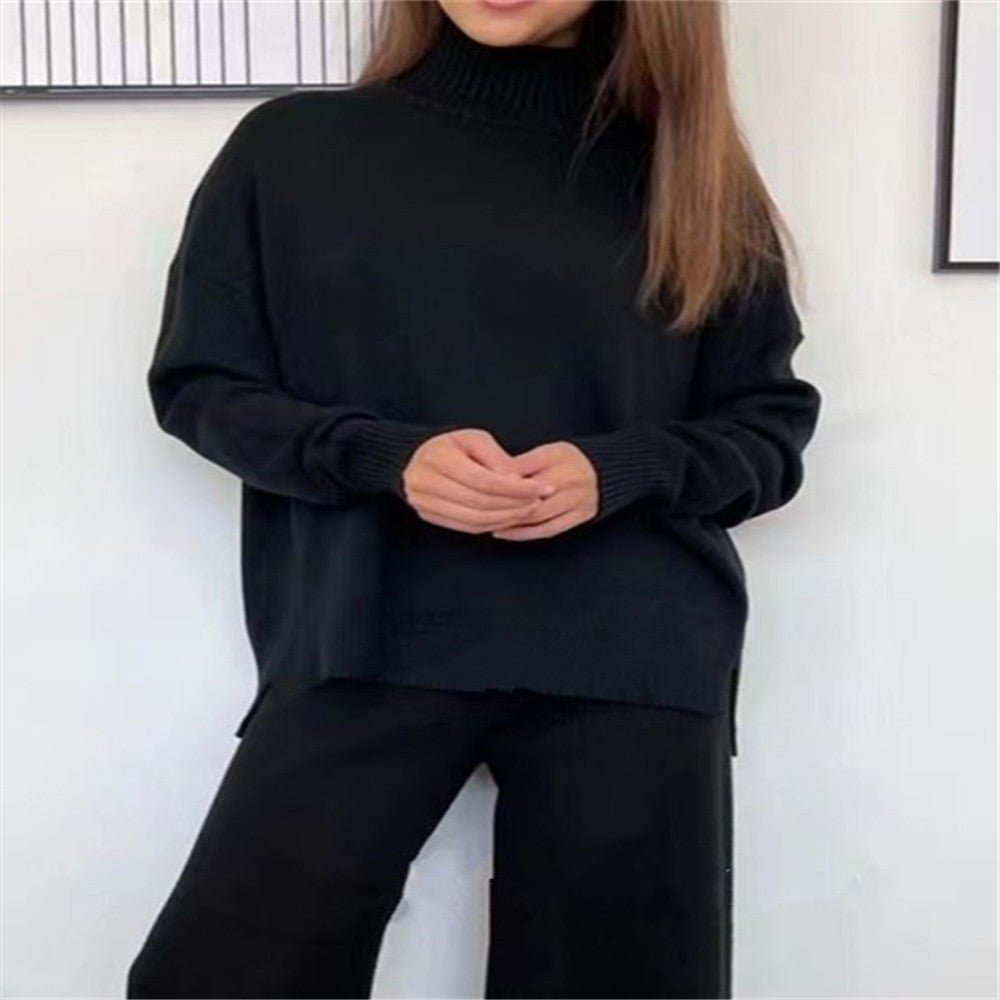 2 Pieces Women Sets Knitted Tracksuit Turtleneck Sweater - SUKSU - selling