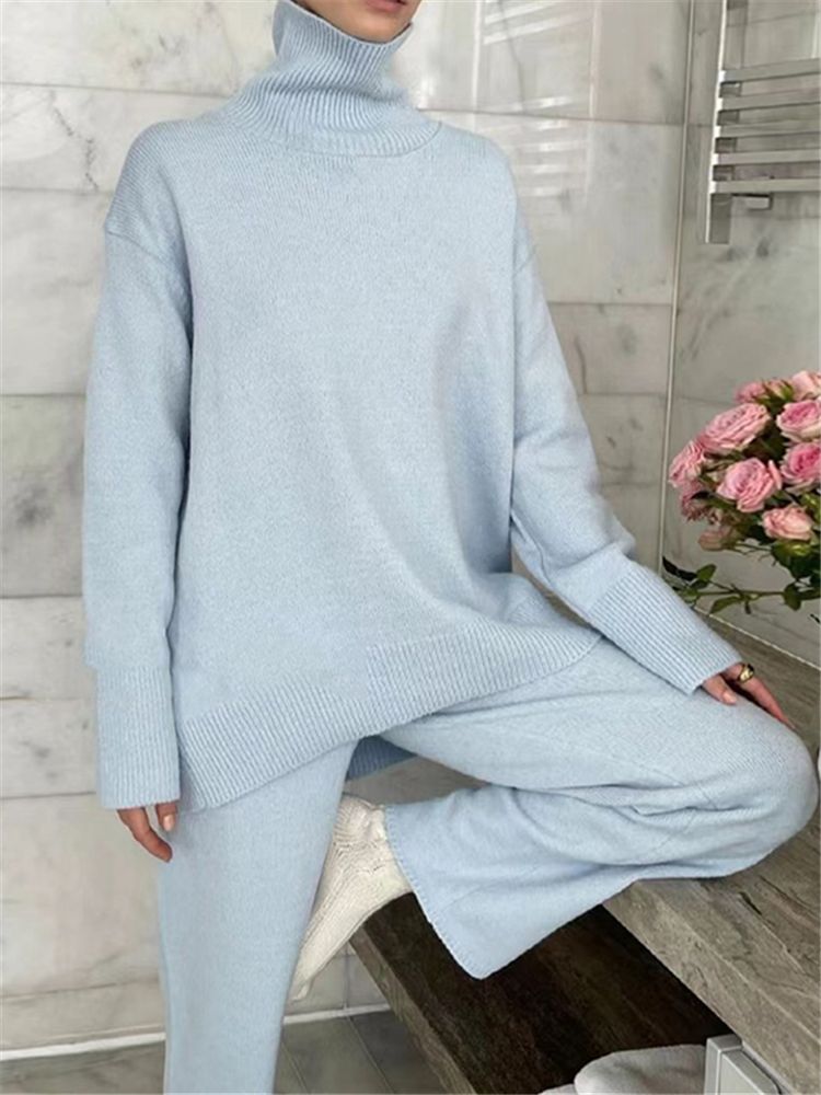 2 Pieces Women Sets Knitted Tracksuit Turtleneck Sweater - SUKSU - selling