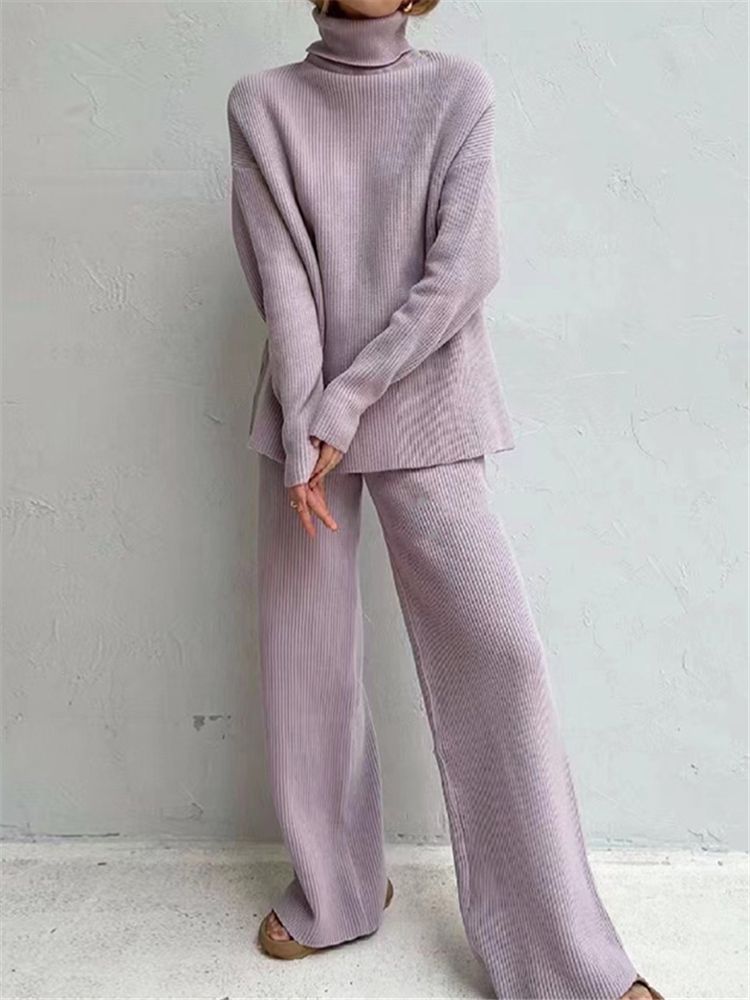 2 Pieces Women Sets Knitted Tracksuit Turtleneck Sweater - SUKSU - selling