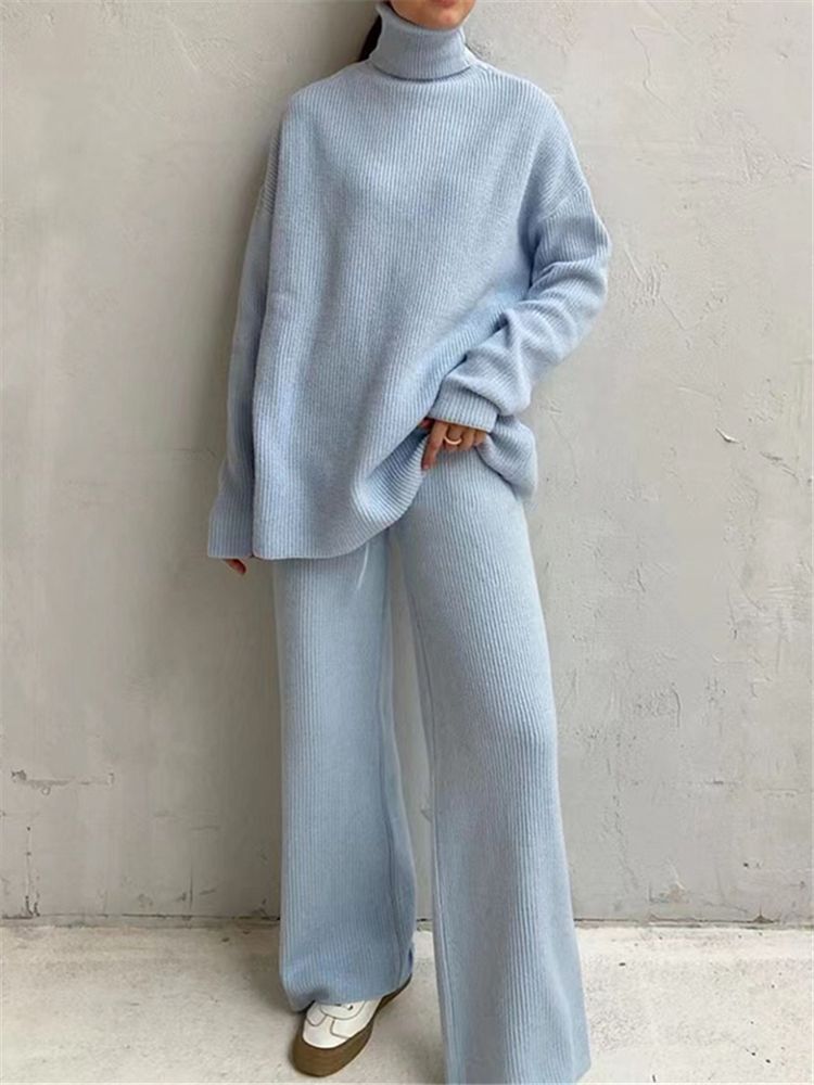 2 Pieces Women Sets Knitted Tracksuit Turtleneck Sweater - SUKSU - selling