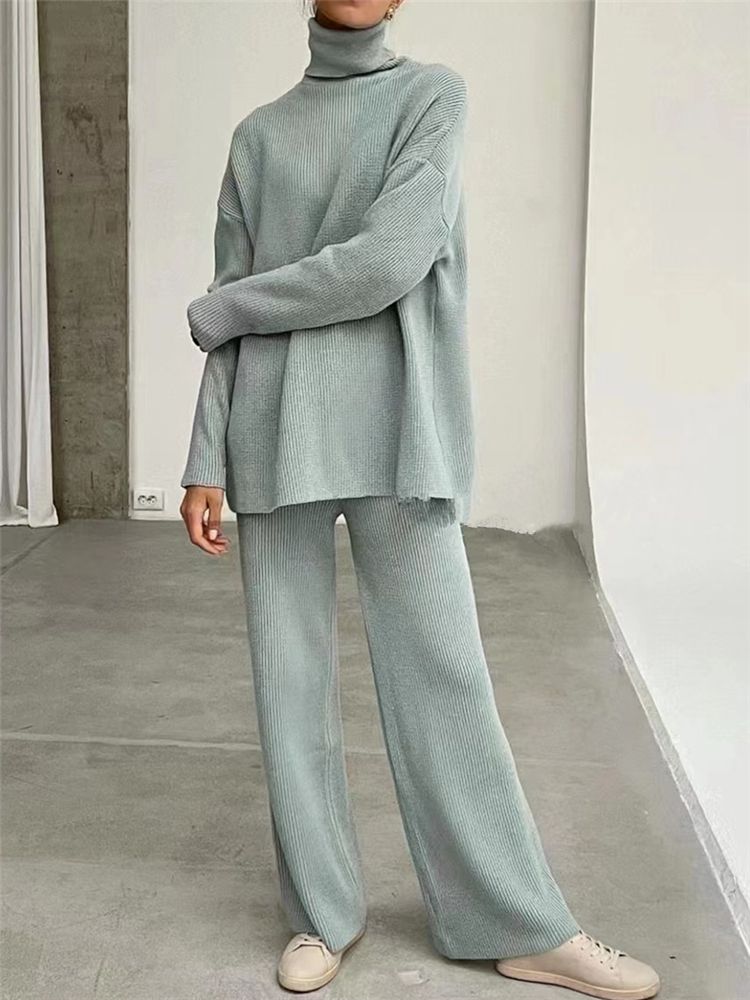 2 Pieces Women Sets Knitted Tracksuit Turtleneck Sweater - SUKSU - selling