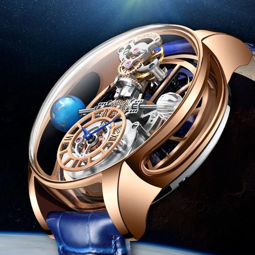 2024 HAEMMER Celestial Men's Watch Transparent Case Design Men's Leather Quartz Watch Time Adjustment Jacob Relogio Waterproof - SUKSU-selling