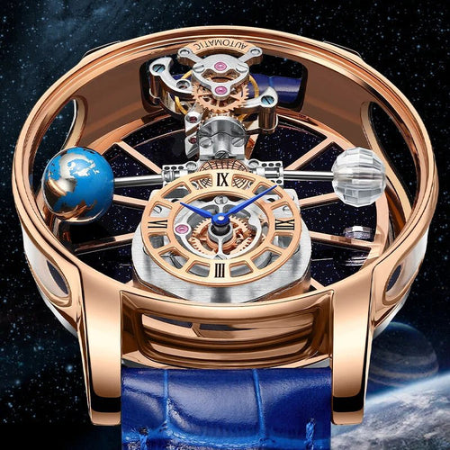 2024 HAEMMER Celestial Men's Watch Transparent Case Design Men's Leather Quartz Watch Time Adjustment Jacob Relogio Waterproof - SUKSU-selling