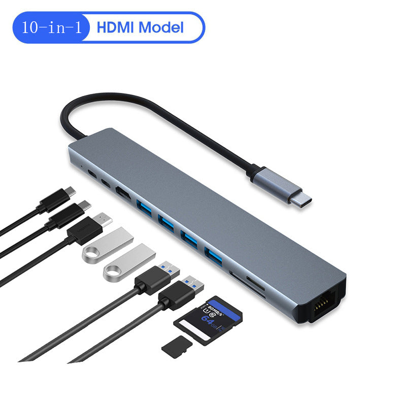 Dock USB-C 10-en-1 — HDMI 4K, Ethernet 100Mbps & Hub Laptop