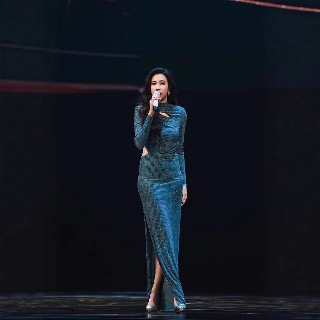 Robe Longue Dos Nu Fendue Manches Longues — Style Femme