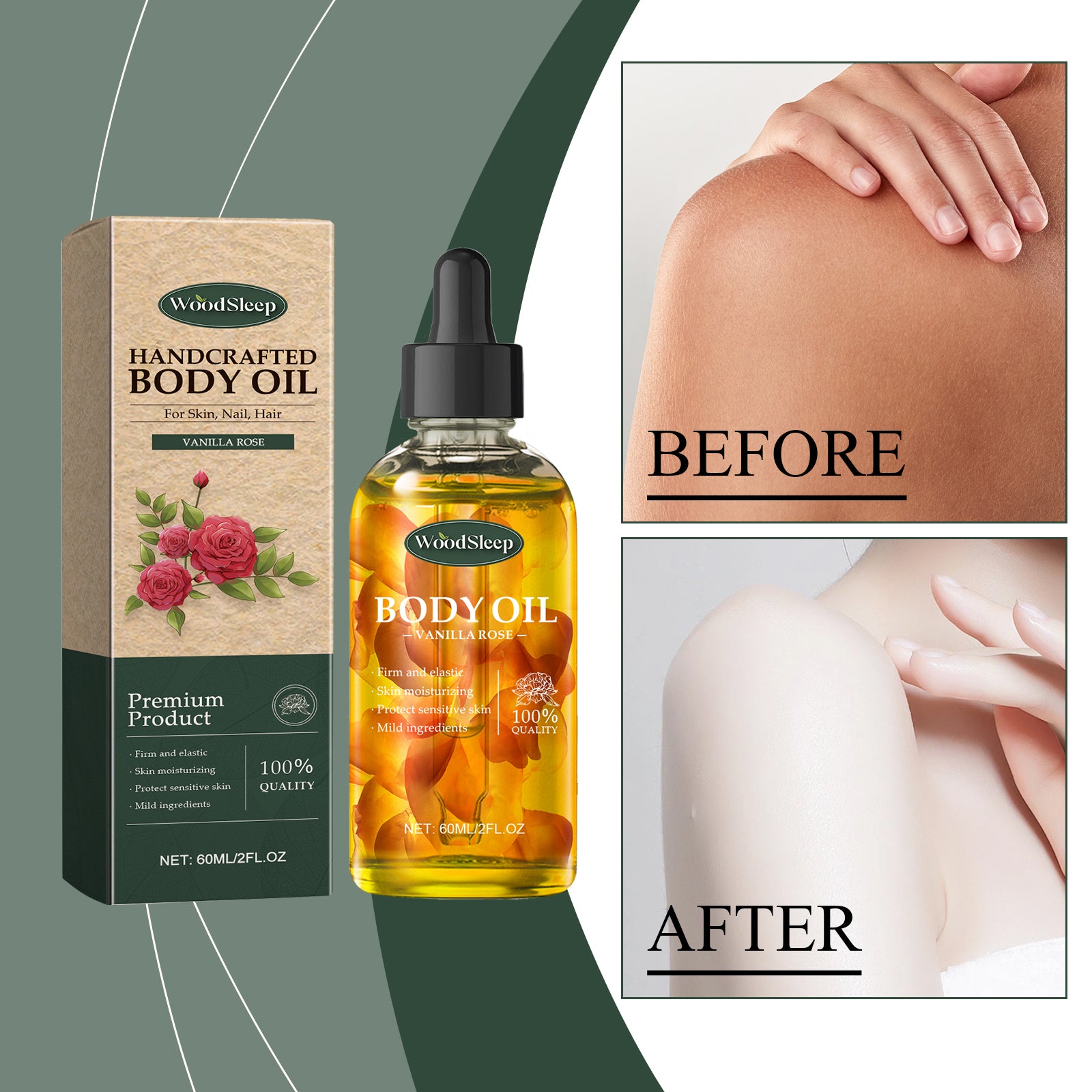Huile Corporelle Vanille & Rose WOODSLEEP — Nourrissante, Soyeuse & Parfumée