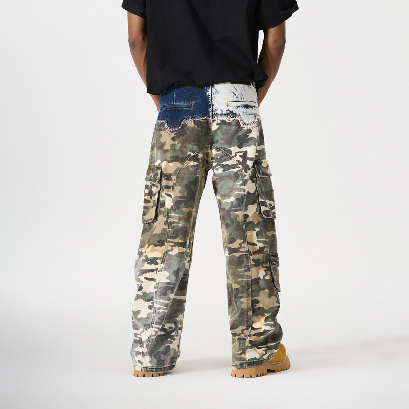 Jean Large Camouflage Patchwork Homme — Coupe Droite Street