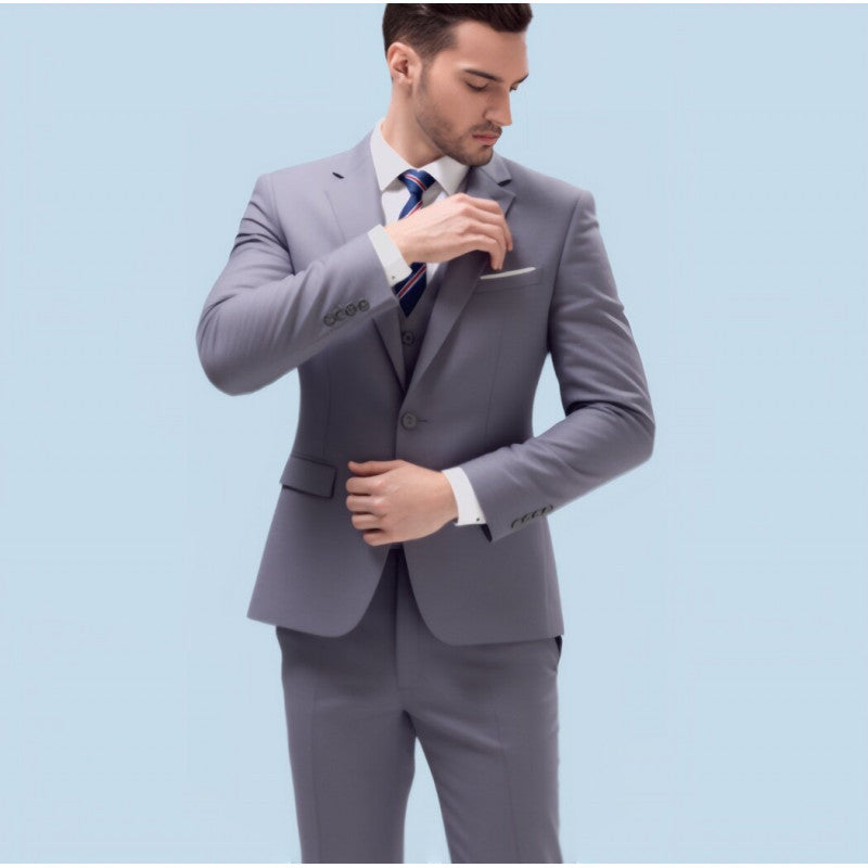 Men's Suit Set Youth Slim Fit Tuxedo Studio Groom Wear Korean Style Big Size Casual