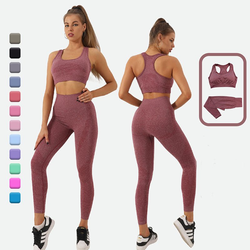 2PCS Seamless Yoga Set Women Tracksuit High Waist Leggings Workout Sportswear Gym Clothing Fitness Crop Top Sports Suits Gym Set - SUKSU - selling