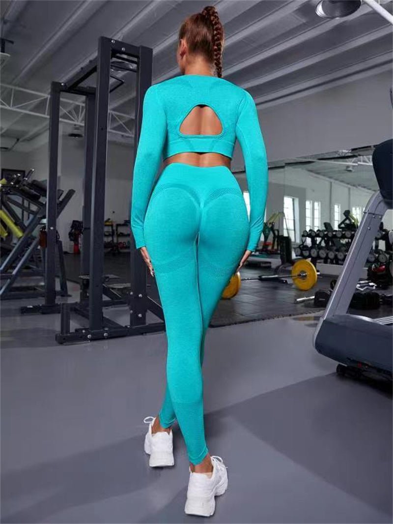 2pcs Sports Suits Long Sleeve Hollow Design Tops And Butt Lifting High Waist Seamless Fitness Leggings Sports Gym Sportswear Outfits Clothing - SUKSU - selling