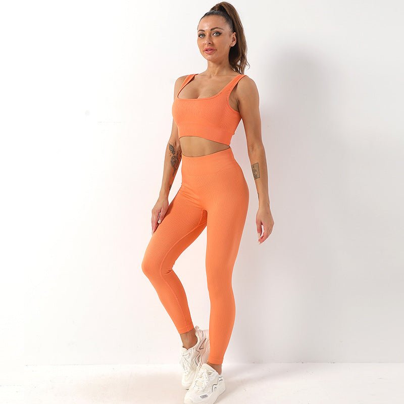 2pcs Thread Yoga Suit Seamless Bra And Butt Lifting High Waist Leggings Set For Women Sports Fitness Yoga Pants Sportswear Outfits Clothing - SUKSU - selling