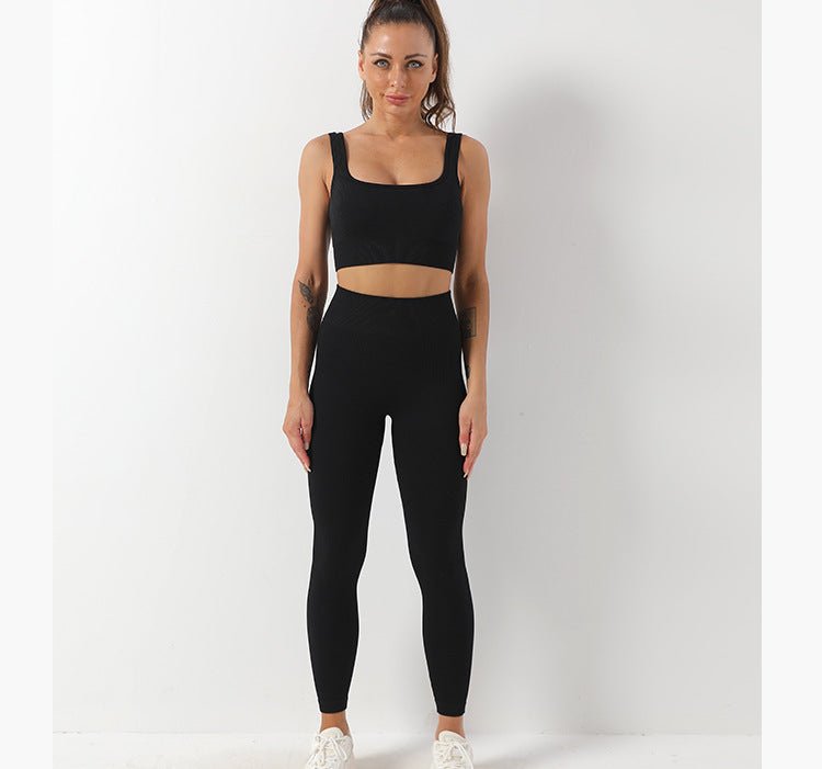 2pcs Thread Yoga Suit Seamless Bra And Butt Lifting High Waist Leggings Set For Women Sports Fitness Yoga Pants Sportswear Outfits Clothing - SUKSU - selling