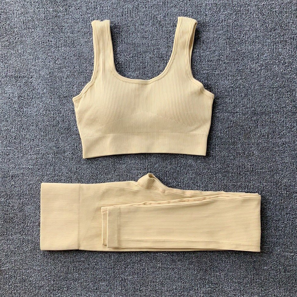 2pcs Thread Yoga Suit Seamless Bra And Butt Lifting High Waist Leggings Set For Women Sports Fitness Yoga Pants Sportswear Outfits Clothing - SUKSU - selling