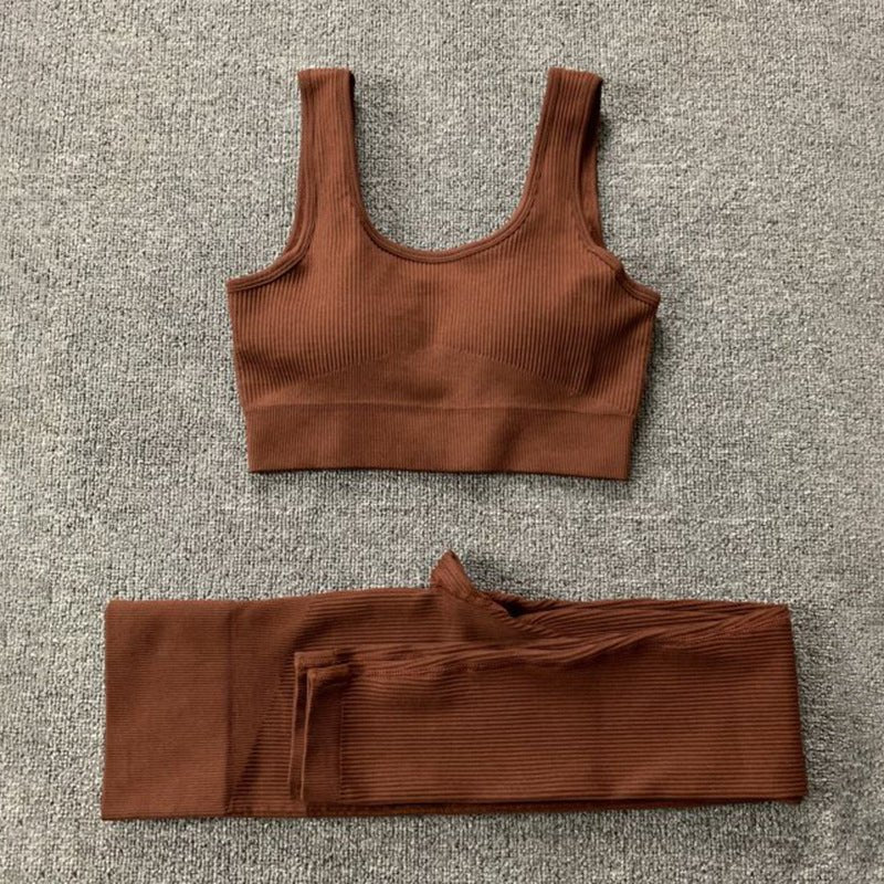 2pcs Thread Yoga Suit Seamless Bra And Butt Lifting High Waist Leggings Set For Women Sports Fitness Yoga Pants Sportswear Outfits Clothing - SUKSU - selling