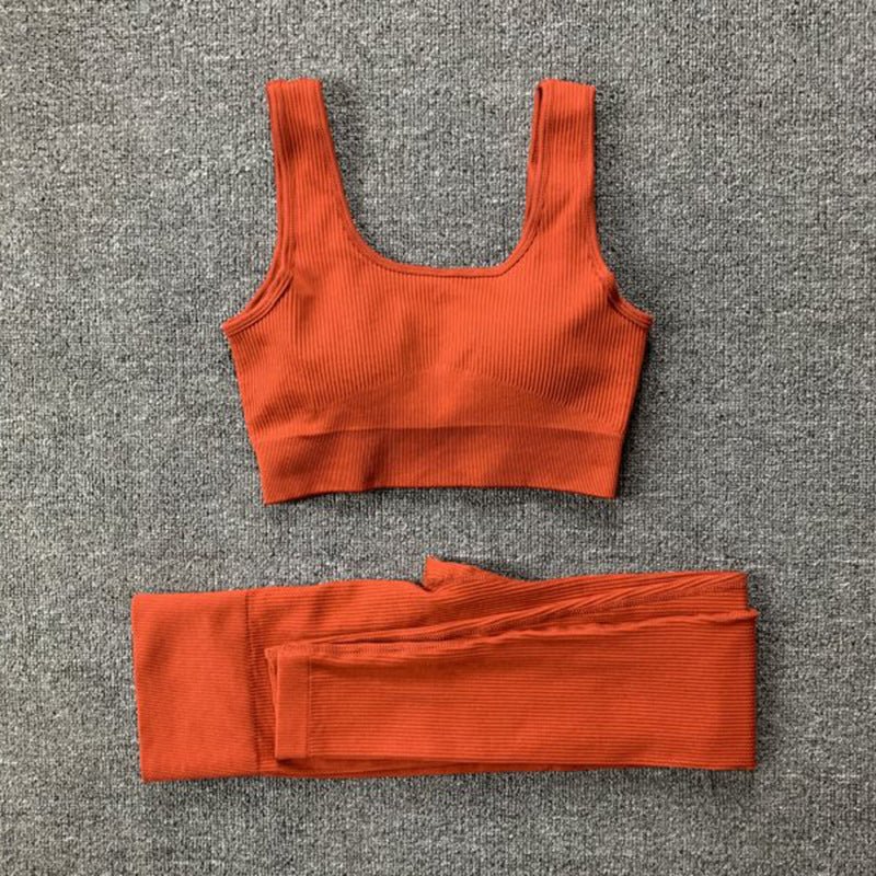 2pcs Thread Yoga Suit Seamless Bra And Butt Lifting High Waist Leggings Set For Women Sports Fitness Yoga Pants Sportswear Outfits Clothing - SUKSU - selling