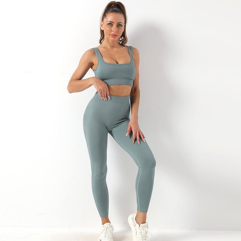 2pcs Thread Yoga Suit Seamless Bra And Butt Lifting High Waist Leggings Set For Women Sports Fitness Yoga Pants Sportswear Outfits Clothing - SUKSU - selling
