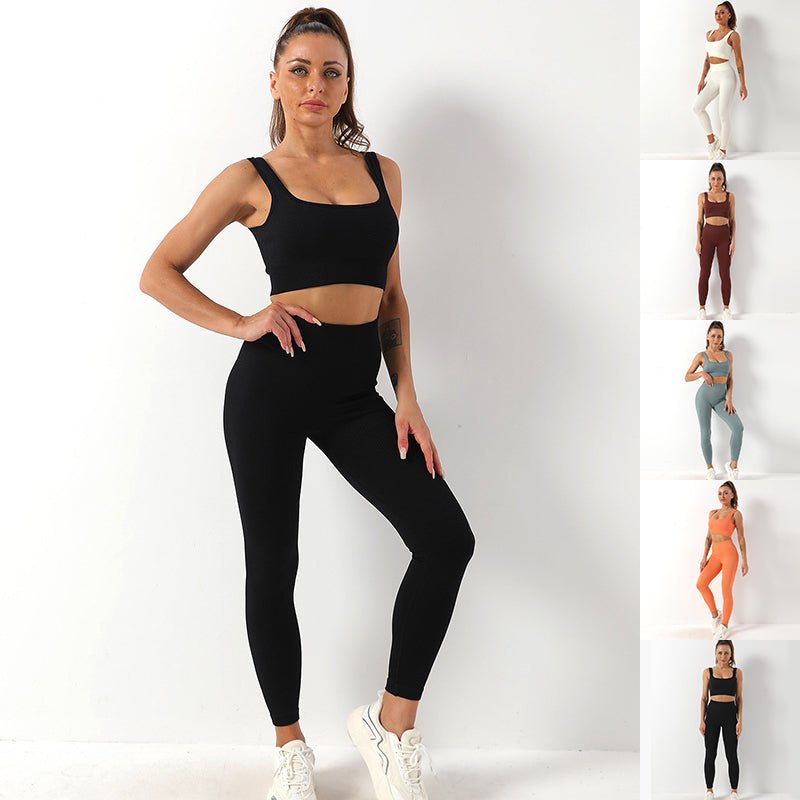 2pcs Thread Yoga Suit Seamless Bra And Butt Lifting High Waist Leggings Set For Women Sports Fitness Yoga Pants Sportswear Outfits Clothing - SUKSU - selling