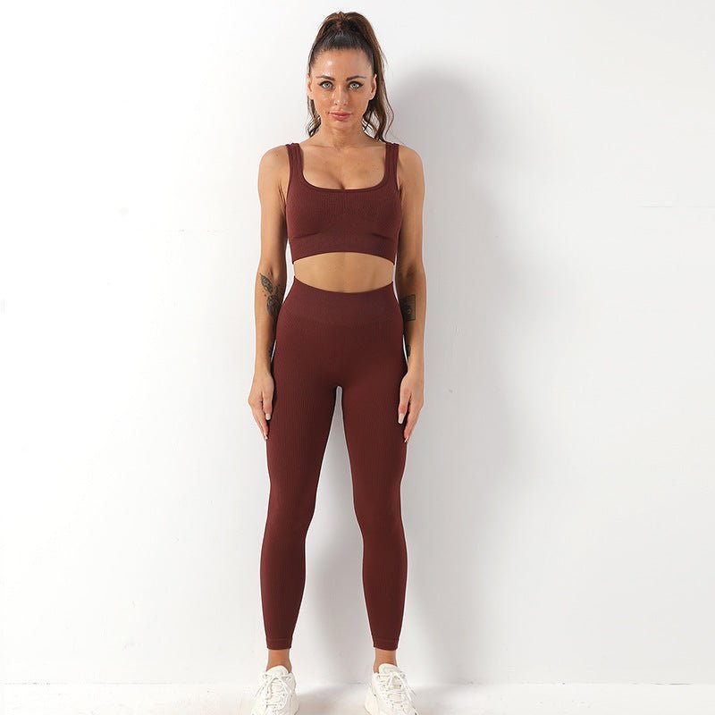 2pcs Thread Yoga Suit Seamless Bra And Butt Lifting High Waist Leggings Set For Women Sports Fitness Yoga Pants Sportswear Outfits Clothing - SUKSU - selling