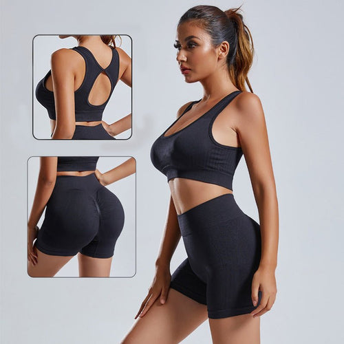 2pcs Yoga Set Women's Vest And Shorts Tracksuit Seamless Workout Sportswear Gym Clothing High Waist Leggings Fitness Sports Suits - SUKSU - selling