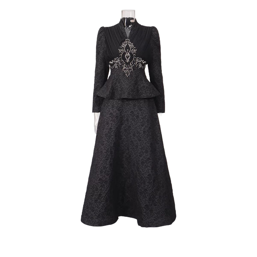 Ensemble Veste & Jupe Longue Motif Géométrique — Style Vintage