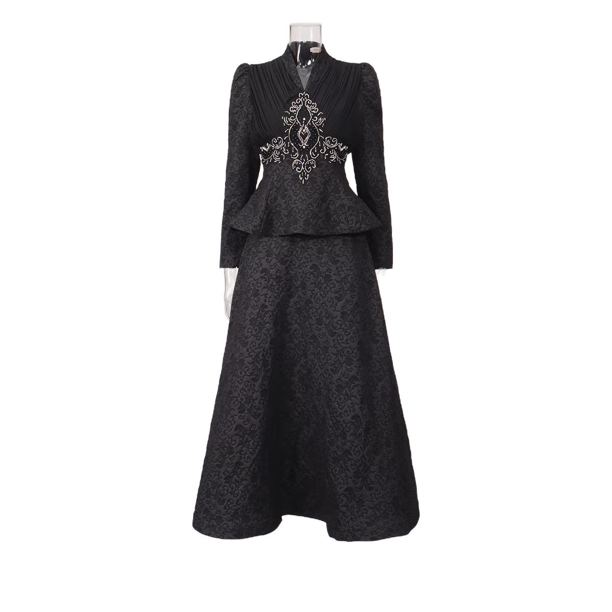 Ensemble Veste & Jupe Longue Motif Géométrique — Style Vintage