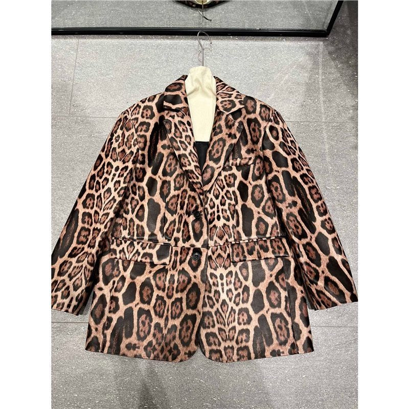 Veste Léopard Cuir Véritable Agneau — Style Impérial Femme