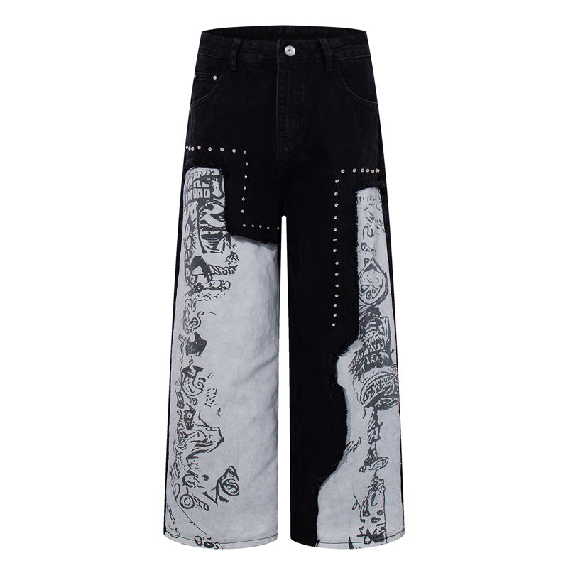 Jean Homme Graffiti Patchwork Perles — Style Street Fashion