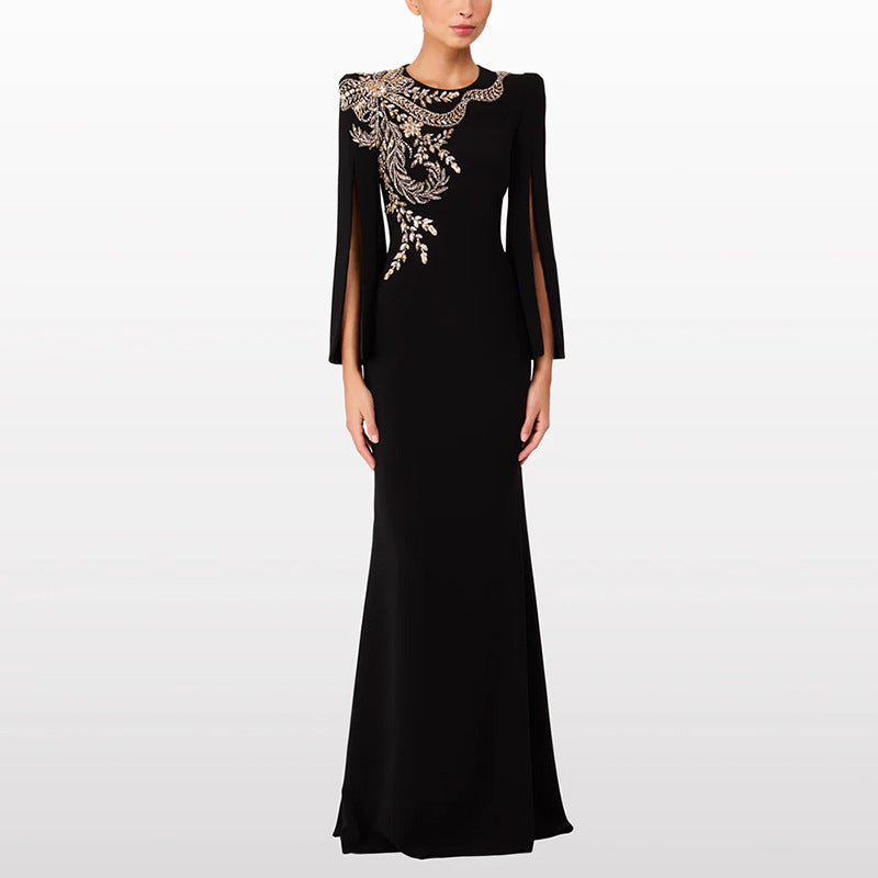 Robe Longue Strass Manches Fendues — Glamour Soirée Femme