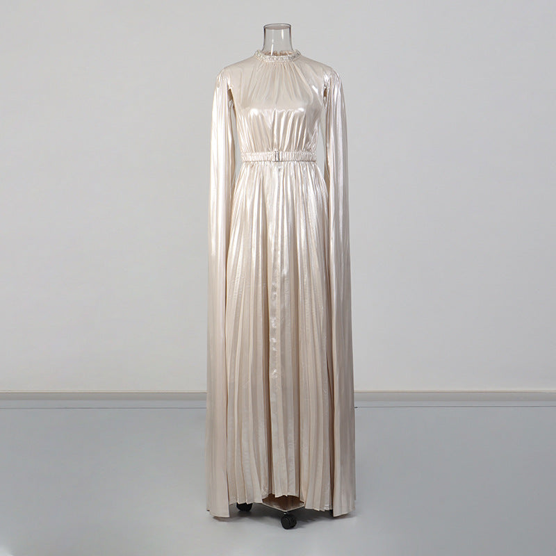 Robe Longue Strass Col Rond Manches Extra-Longues — Style Français