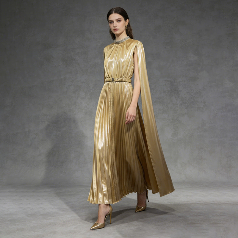 Robe Longue Strass Col Rond Manches Extra-Longues — Style Français