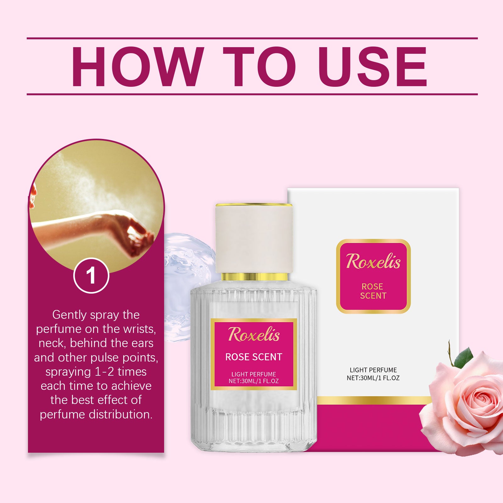 Parfum Rose Charme Naturel — Fragrance Florale, Légère & Longue Tenue Femme