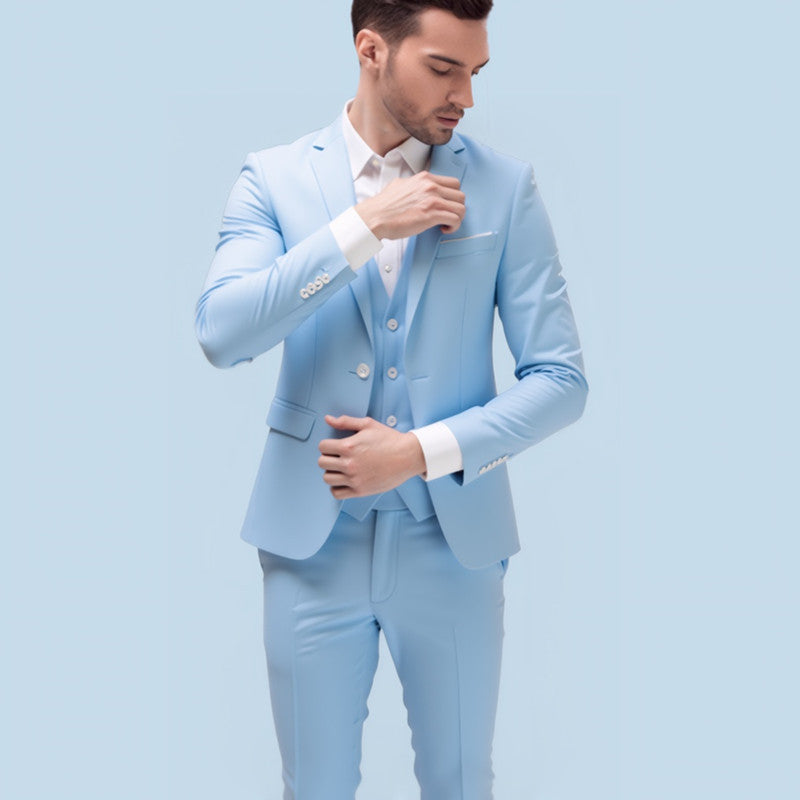 Men's Suit Set Youth Slim Fit Tuxedo Studio Groom Wear Korean Style Big Size Casual