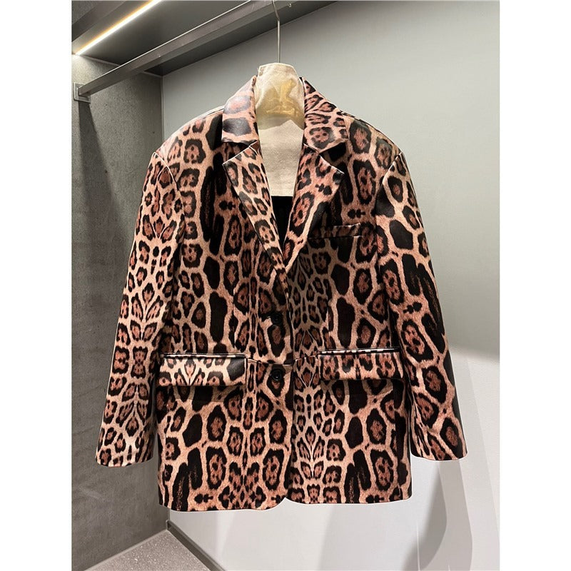 Veste Léopard Cuir Véritable Agneau — Style Impérial Femme