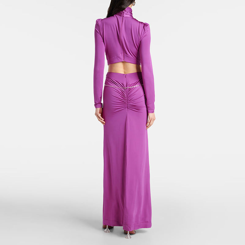 Robe Longue Élastique Strass Taille Creusée — Soirée Femme